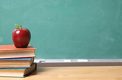 School still life with copyspace on chalkboard