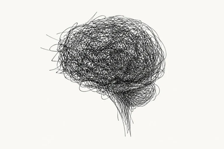 Cerebro formado por una maraña de trazos negros sobre fondo claro